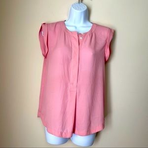 J CREW PINK SEMI SHEER CHIFFON SHORT SLEEVE BUTTON BLOUSE SIZE 2